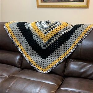 Black white gold and silver crochet throw